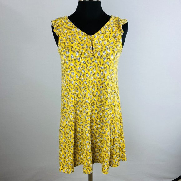 Ann Taylor LOFT Fit N Flare Swing Dress Yellow Pineapple Fruit Dress XSP New - Picture 2 of 6